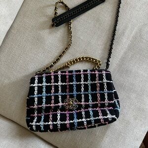 Designer Inspired Chic Black and Multicolor Checkered Women's Bag - NWOT